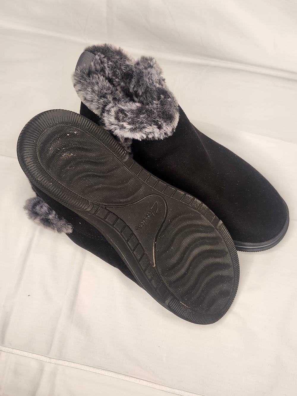 Clarks Black Faux-Fur Cuff Slip-On Winter Shoes - Picture 3 of 7